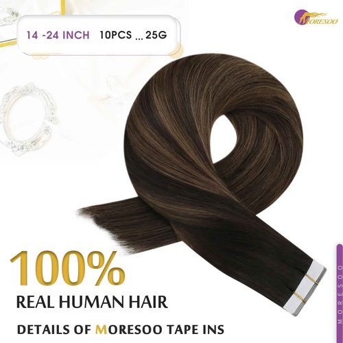Tape Bundle Total 30 Pieces-Moresoo Tape in Hair Extensions Human Hair 20Pcs and Tape in Hair Extensions 10Pcs Balayage Darkest Brown Mix with Medium Brown (20pcs/50g+10pcs/25g) 20inch Bundle