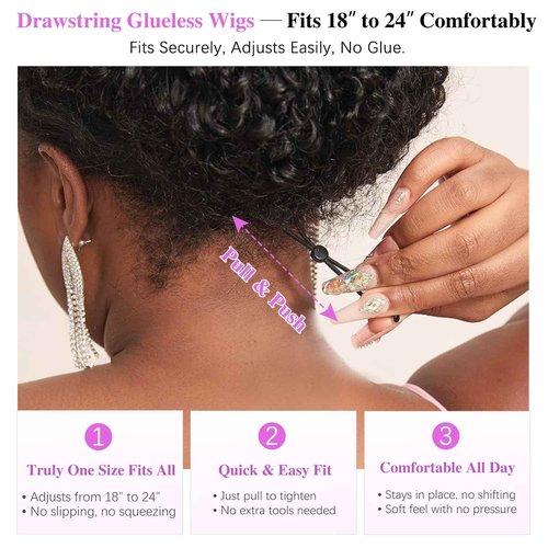 Liqusee 7x6 Burmese Curly Glueless Wigs Human Hair Pre Plucked Pre Cut 250% Density Drawstring Wig for Black Women 7x6 HD Lace Front Wigs Human Hair Glueless Wear and Go Nautural Color 18 Inch