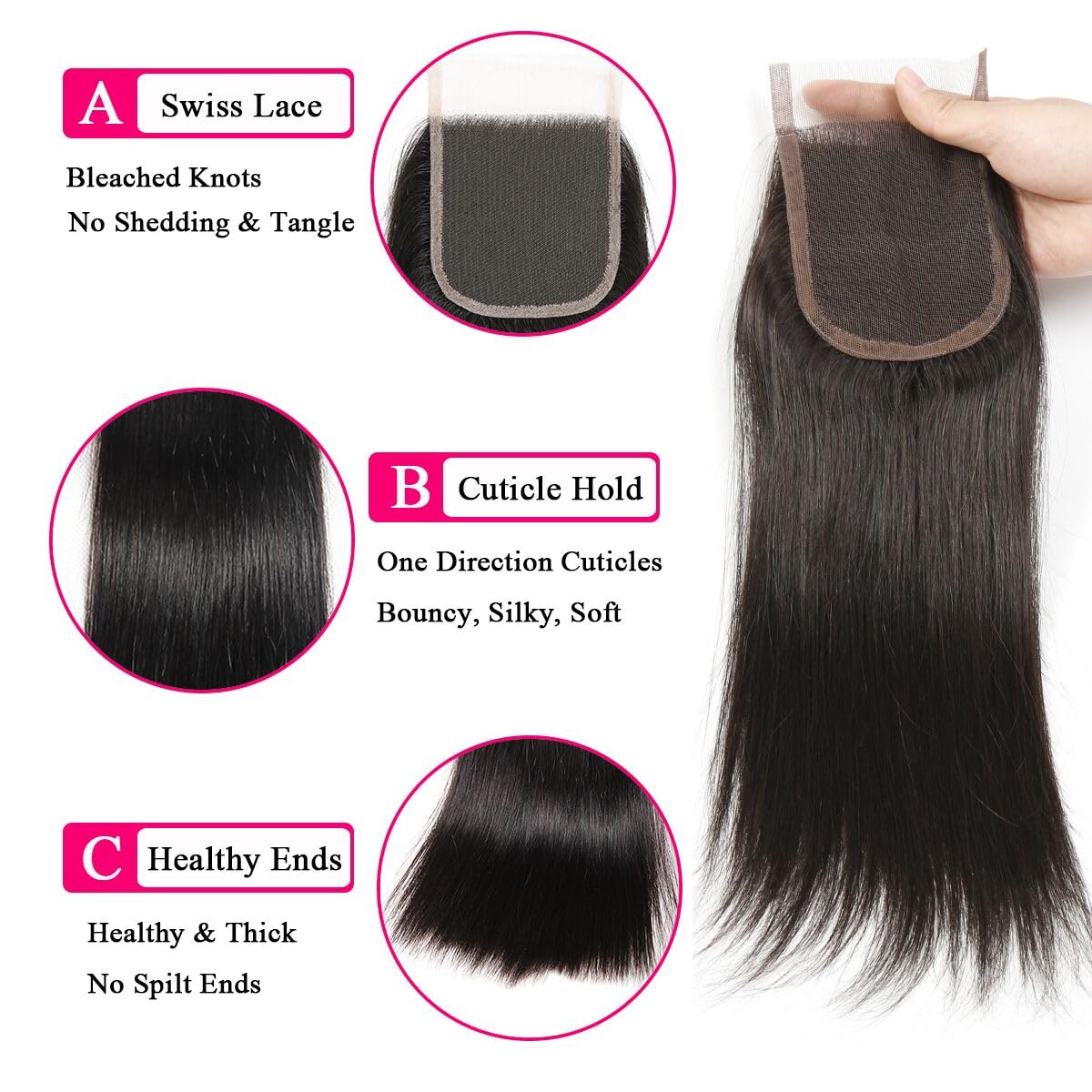 10A Straight Bundles with Closure Human Hair 20 22 24+18 Brazilian Human Hair Bundles with Closure 100% Unprocessed Virgin Straight Hair Weave 3 Bundles with Lace Closure 4x4 Free Part Natural Color
