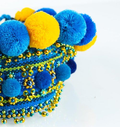 Rushnichok Kokoshnik Ukrainian Traditional Easter Headdress Blue Wreath Kokoshnic Vyshyvanka Style Handmade Beaded Hippie Tiara