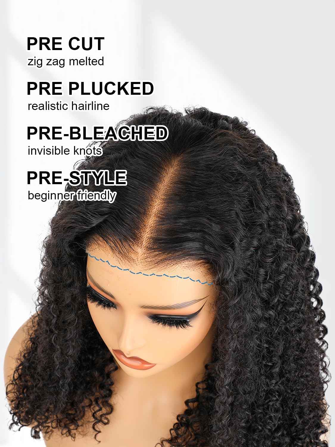 M-Cap Kinky Curly Wear and Go 9x6 Glueless Wigs Human Hair Pre Plucked Pre Cut Pre Bleached Tiny Knots HD Lace Front Wig Human Hair 180% Density Kinky Curly Glueless Wig 18 Inch