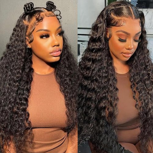 TENACOO Deep Wave Lace Front Wigs Human Hair 13x4 Deep Curly Lace front Wigs Pre Plucked with Baby Hair Curly Wigs for Black Women 180% High Density 18 Inch