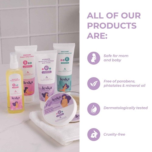 Leska Maternity Gift Set | Belly Lotion, Belly Oil, Stretch Mark Defense Cream & Belly Butter, Toning Gel | All-Stages Skincare for Pregnancy & Postpartum | New Mom Gifts (Set of 5, 4-4.93oz each)