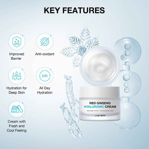 Donginbi LAB 1899 Red Ginseng Hyaluronic Cream - Deep Hydrating Cream for Dry Skin, Face Moisturizer with Hyaluronic Acid, Korean Red Ginseng, Korean Skin Care Gifts for Women, 1.69 floz