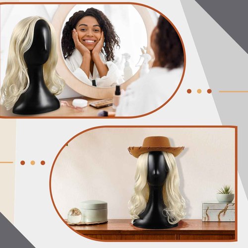 Leinuosen 4 Pcs 16 Inch Professional Mannequin Head Plastic, Realistic Durable Women Model Torso Styling for Wig, Making Styling, Hat, Mask, Headdress, Jewelry, Sunglasses Decor (Black)