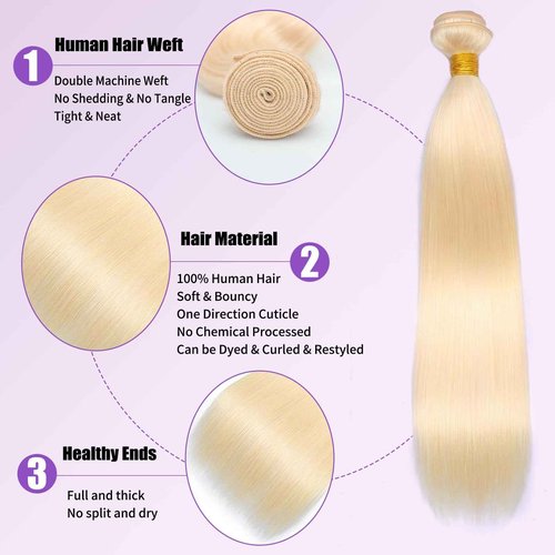 613 Bundles Human Hair 30 Inch Straight Blonde Bundles Human Hair 100% Unprocessed 12A Grade Brazilian Virgin Raw Hair Quick Weave 1 Bundles Blonde Hair Extensions for Women