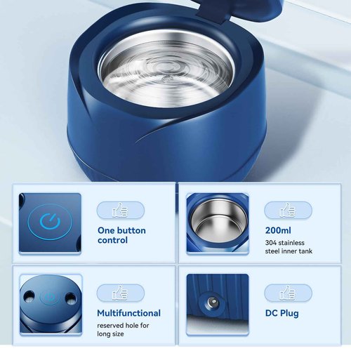 Ultrasonic Retainer Cleaner, 200ML Mouth Guard Cleaner 45kHz Portable Retainer Cleaner for Dentures, Night Guard Cleaner Machine for Aligner, Mouth Guard, Braces, Toothbrush, Jewelry(Blue)