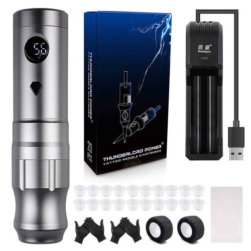 Cordless Tattoo Machine Pen Kit -BIOMASER Rotary CORELESS Tattoo Machine Pen with Two Batteries 20pcs Cartridges needle for Professionals and Beginners Tattoo Artists
