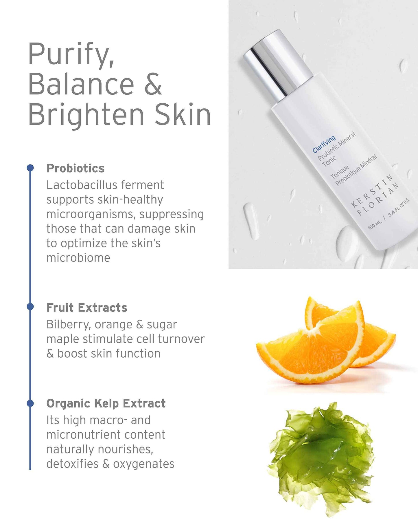 Kerstin Florian Clarifying Probiotic Mineral Tonic | Detoxifying Toner for Face & Body | Natural Skincare to Clarify and Regulate Oily Skin & Clear Pores | Gentle Formula for Women & Men (3.4 fl oz)