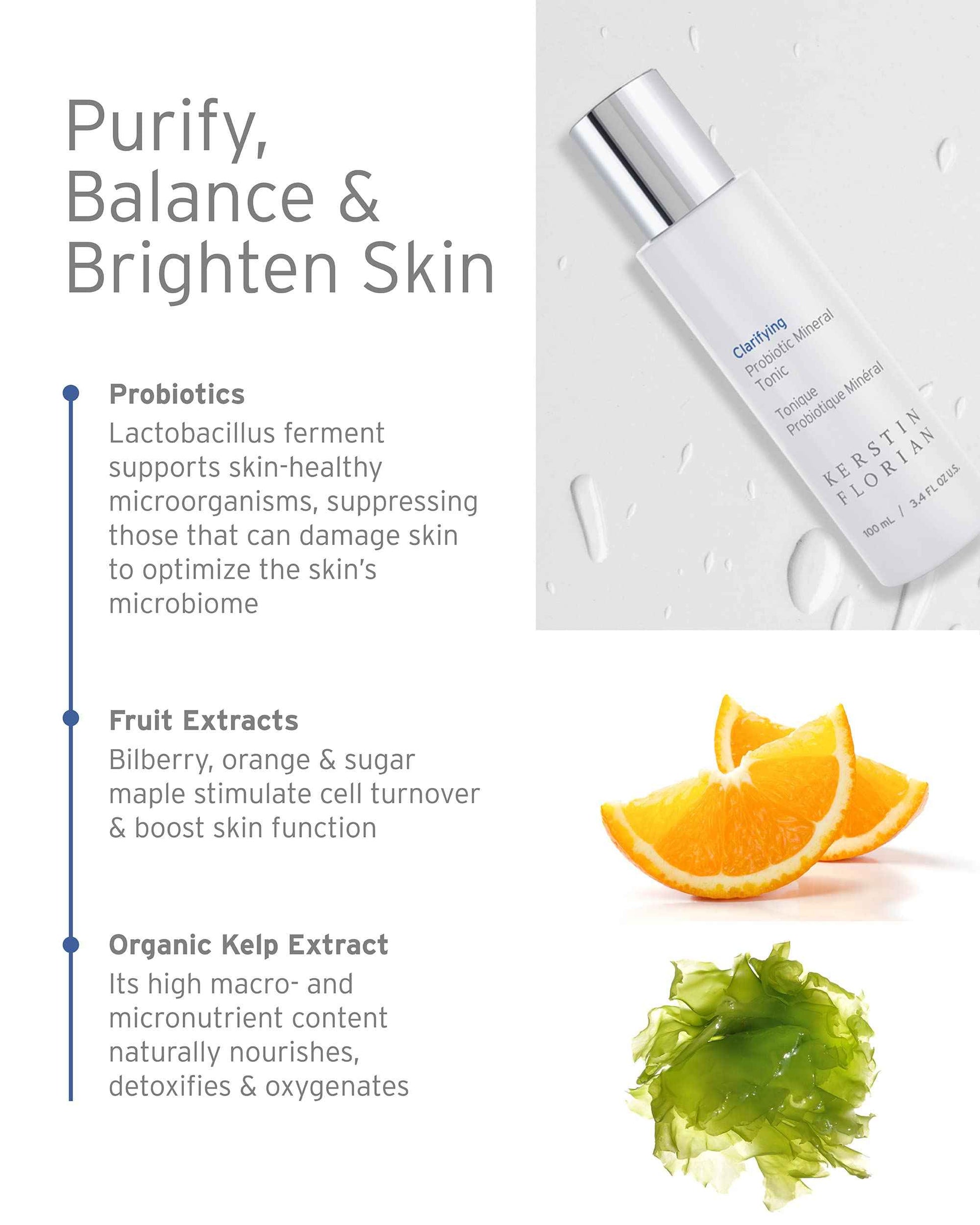 Kerstin Florian Clarifying Probiotic Mineral Tonic | Detoxifying Toner for Face & Body | Natural Skincare to Clarify and Regulate Oily Skin & Clear Pores | Gentle Formula for Women & Men (3.4 fl oz)