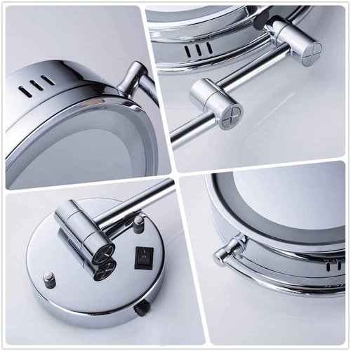 Cavoli Hardwire LED Lighted Wall Magnifying Mirror for Bathroom with 10x Magnification Sliver,9 Inch Round Surface 13" Extendable Arm Polish Chrome