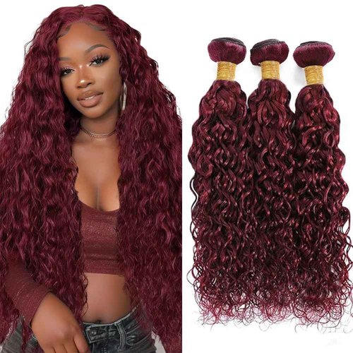 Ailabi Brazilian Burgundy 99J Human Hair Bundles 12 14 16 Inch Water Wave Curly Bundles Human Hair 12A Unprocessed Virgin Hair Weave for Black Women