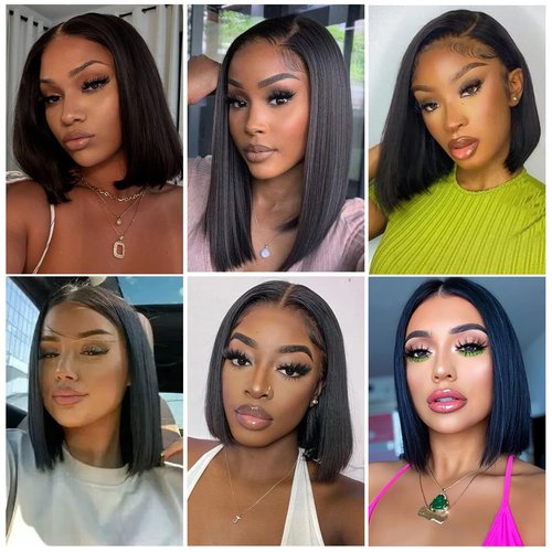 Mihugass 8 Inch Bob Wig Human Hair 13x6 Hd Transparent Lace Front Wigs Human Hair Pre Plucked Glueless Bob Wig #1 Jet Black 200% Density Short Straight Bob Wigs For Women