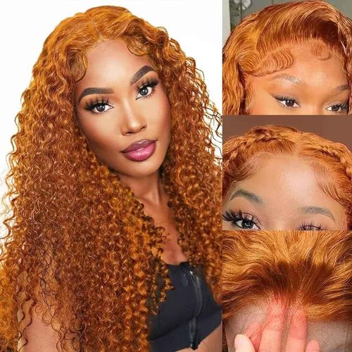 Rruaneal Ginger Deep Wave Wig Human Hair 13x4 Ginger Curly Lace Front Wig Human Hair 28Inch Wet and Wavy Human Hair Wig 180% Density