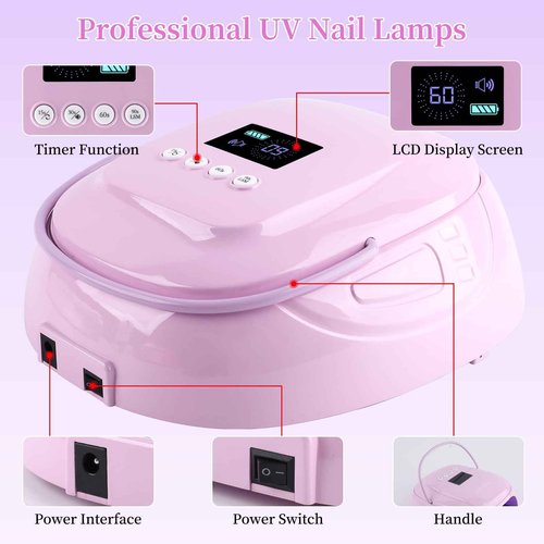 BOMOQING 126W Rechargeable UV LED Nail Lamp, Portable Cordless Nail Dryer with Auto Sensor and 4 Timer Settings, Professional Curing Lamp for Gel Polish and Salon (Purple)