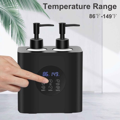 Elitzia Dual Bottle Massage Oil Warmer Smart Touch Control Lotion Warmer Dispenser Adjustable Temperature Independent Heating Systems Heated Lotion Dispenser with 4 Pump Bottles ETLB02B (Black)