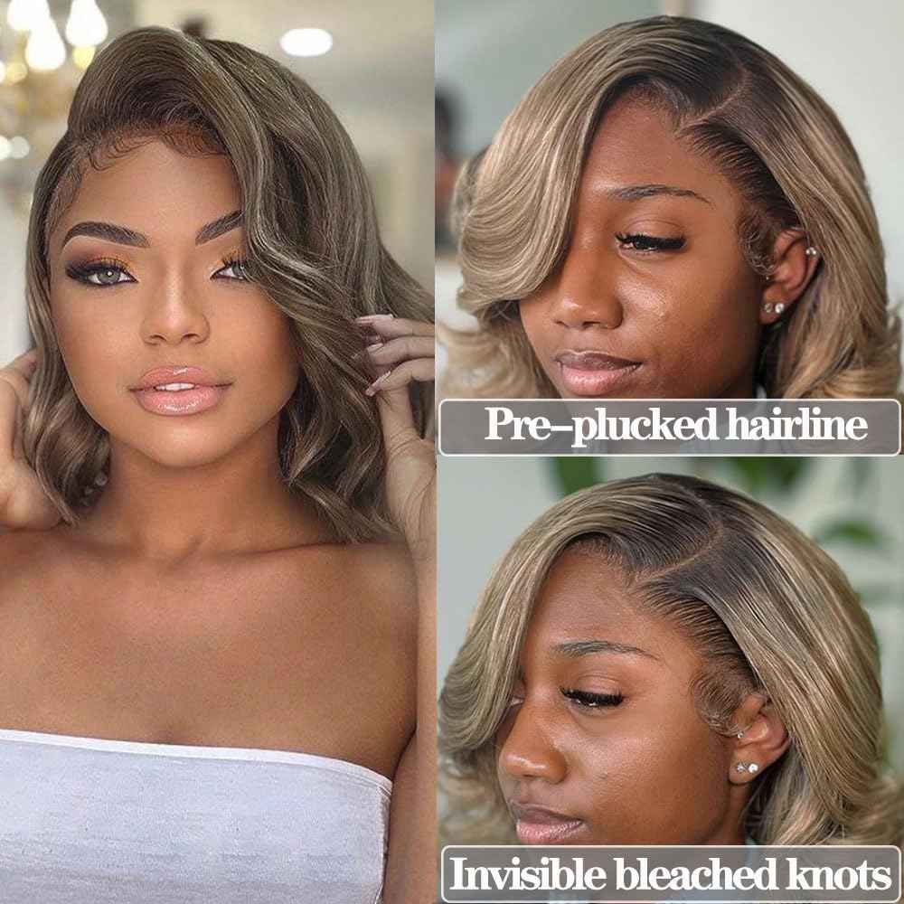 1b/Ash Blonde Lace Front Wig Human Hair Pre Plucked Hairline 180% Density Short Bob Human Hair Wigs For Women 13x4 Lace Front Wig Colored 1b Grey Human Hair Wigs (12inches)