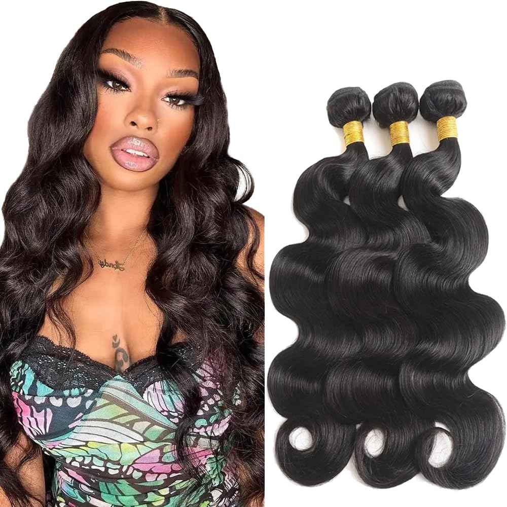 30 30 30 Inch Human Hair Bundles Natural Black Color Body Wave Bundles Unprocessed Brazilian Virgin Hair 3 Bundles Color #1B Body Wave Bundles Human Hair Extensions