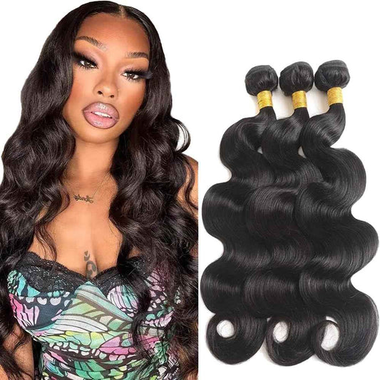 30 30 30 Inch Human Hair Bundles Natural Black Color Body Wave Bundles Unprocessed Brazilian Virgin Hair 3 Bundles Color #1B Body Wave Bundles Human Hair Extensions