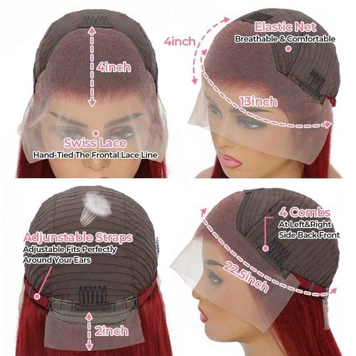 Samrabeauty 99j Burgundy Straight Lace Front Wigs Human Hair 99J 13X4 HD Transparent Lace Frontal Wigs 180% Density Glueless Pre Plucked with Baby Hair Wigs for Women