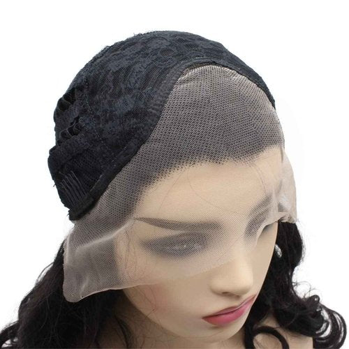 Peakia Long Wavy Dark Brown Natural Half Hand Tied Synthetic Lace Front Wig Natural