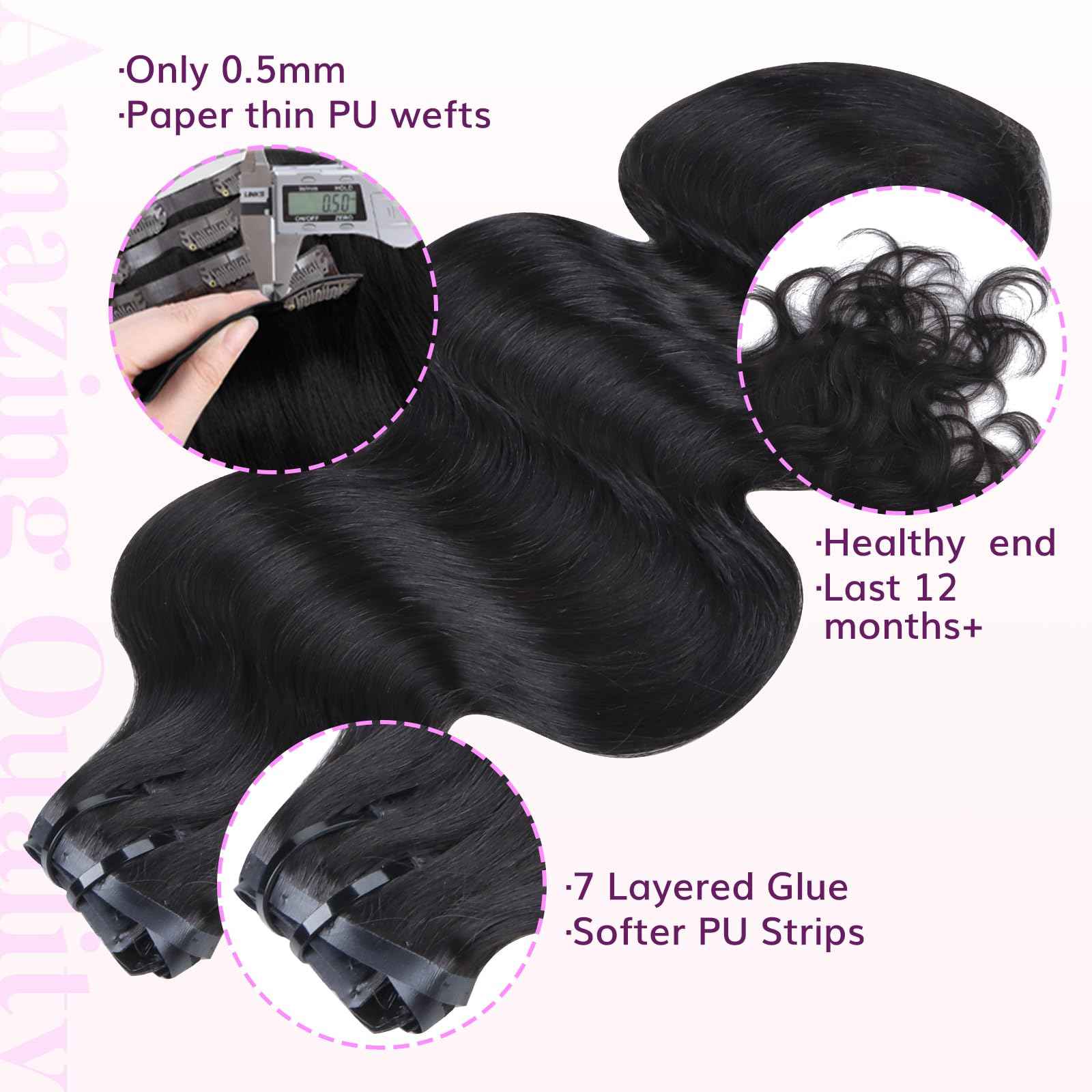 IDN BEAUTY Seamless Clip In Hair Extensions Human Hair, Body Wave 16 Inch 110g 7pcs Natural Black Real Virgin Human Hair Seamless Clip Ins For Black Women PU Weft Invisible Edge