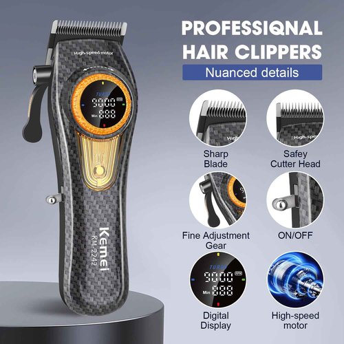 KEMEI Professional Hair Clippers for Men, Clippers for Hair Cutting, Barber Clippers, Cordless Rechargeable Hair Clipper, Haircut Clippers, Hair Cutting Tools, LED Display, Gifts for Men