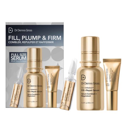 Dr. Dennis Gross Fill, Plump & Firm Kit – DermInfusions™ Hyaluronic Acid Serum, Eye Cream & Lip Treatment | Boost Hydration, Smooth Fine Lines & Enhance Volume | $125 Value Limited Edition Gift Set