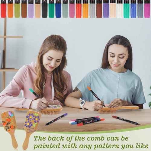 SAYAYA 16 PCS Bamboo Hair Brush for Hair Growth Natural Bamboo Paddle Hairbrush with 12 Multicolor Pens Massaging Scalp Brush for Women Men Detangling Curly Thick Wavy Hair DIY Gift for Crafts