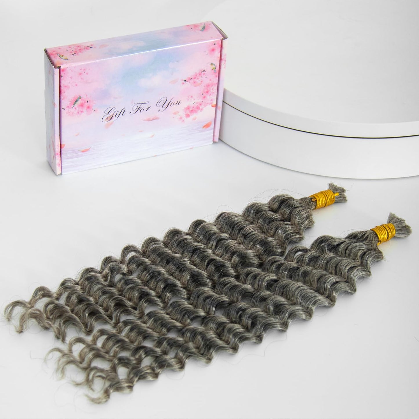 KRN Grey Deep Wave Bulk Human Braiding Hair 2 Bundles/Pack 100g Curly for Boho Braids 12A Salt And Pepper No Weft Wet and Wavy Gray 18Inch