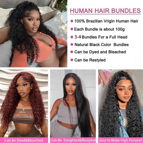 Releek Deep Wave Bundles Human Hair Water Wave 3 Bundles 20 22 24 Inch Wet and Wavy 12A Brazilian Virgin Ocean Wave 100% Unprocessed Curly Weave Human Hair Bundles Natural Color