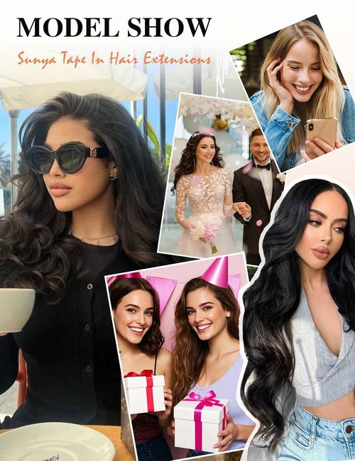 Sunya Tape in Hair Extensions Human Hair Jet Black 26 Inch Straight Black Tape in Hair Extensions #1 60g 20Pcs/Pack