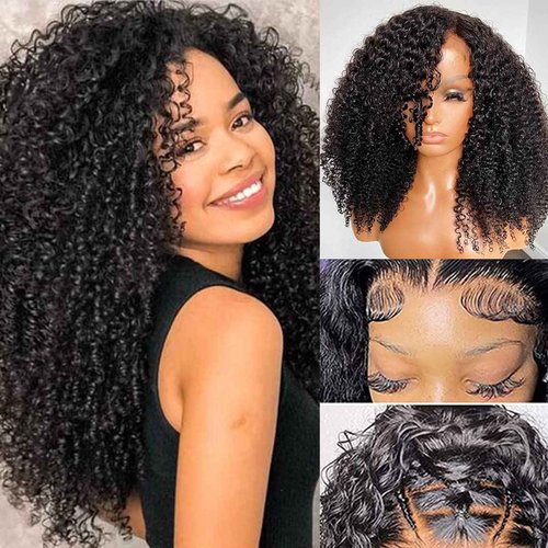 Ladoux Kinky Curly Lace Front Wig 13x6 HD Lace Front Kinky Curly Wig for Women 180% Density Pre Plucked With Baby Hair Afro Kinky Curly Human Hair Wig 20Inch Kinky Curly HD Lace Front wig