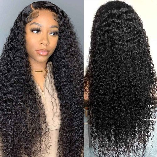 Tipiuli Deep Wave Lace Front Wigs Human Hair 13x4 HD Transparent Lace Frontal Curly Wigs for Women Human Hair 180% Density Glueless Wigs Human Hair Pre Plucked with Baby Hair Natural Color (28 Inch)