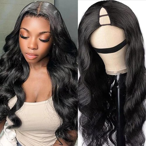 V Part Wig Human Hair Body Wave Upgrade U Part Human Hair Wig Beginner Friendly Clip In V Shape Wigs for Women Natural Black Color 18 Inch