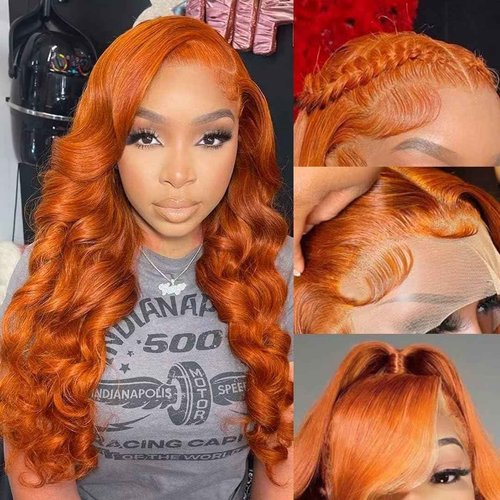 Daules Ginger Wig Lace Front Wigs Human Hair Body Wave for Women 13x6 HD Transparent Pre Plucked Orange Wigs 180% Density Orange Colored Glueless Wig Super Soft True to length 20 Inch