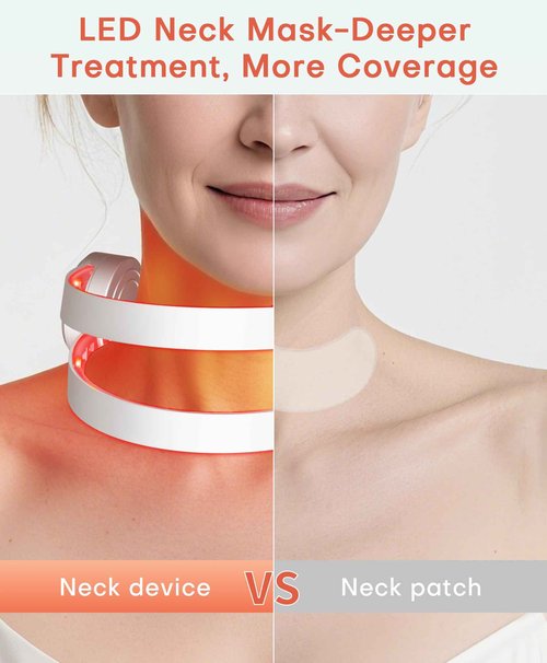 Wireless Neck Wrinkle Treatment Device,14 LEDS Red 630nm &12LEDS Infrared Light 850nm LED Mask for Horizontal Lines Turkey Crepey Tech Neck,10-Min Treatment