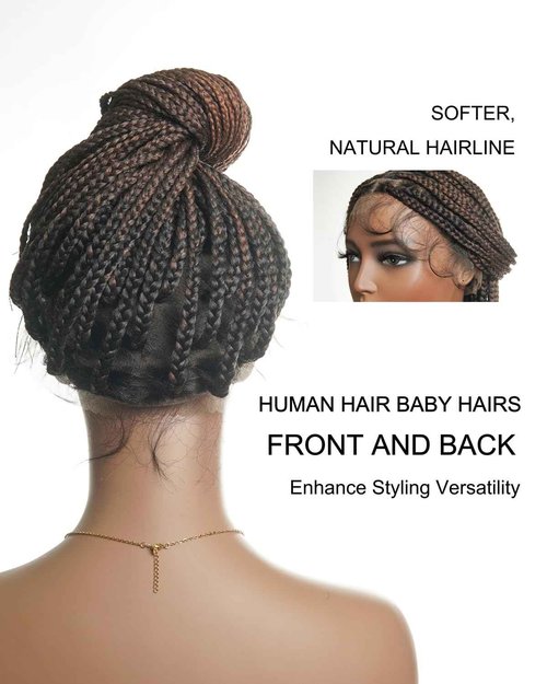 JALIZA 24" 360° Knotless Box Braided Wig with Swiss HD Full Lace – Pre-Cut, Black, 80 Strands, Lightweight Synthetic with Human Hair Baby Hair