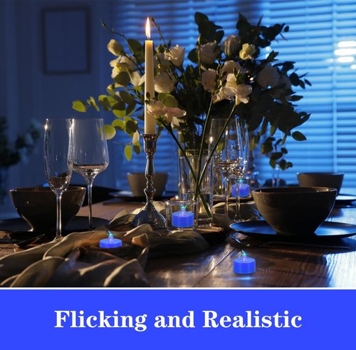 KOABY 12 Pack Blue Light Non-Flickering Flameless Tea Lights, Blue Base, Last 100H+, Battery Operated Tea Lights for Decor