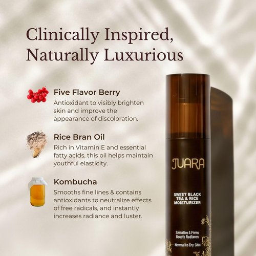 Juara Sweet Black Tea and Rice Moisturizer | Hydrating Face Lotion | Plumping Hyaluronic Acid | Dull, Dry Skin Therapy | Moisturizing Treatment | Paraben and Sulfate Free | 100% Vegetarian | 1.7 oz