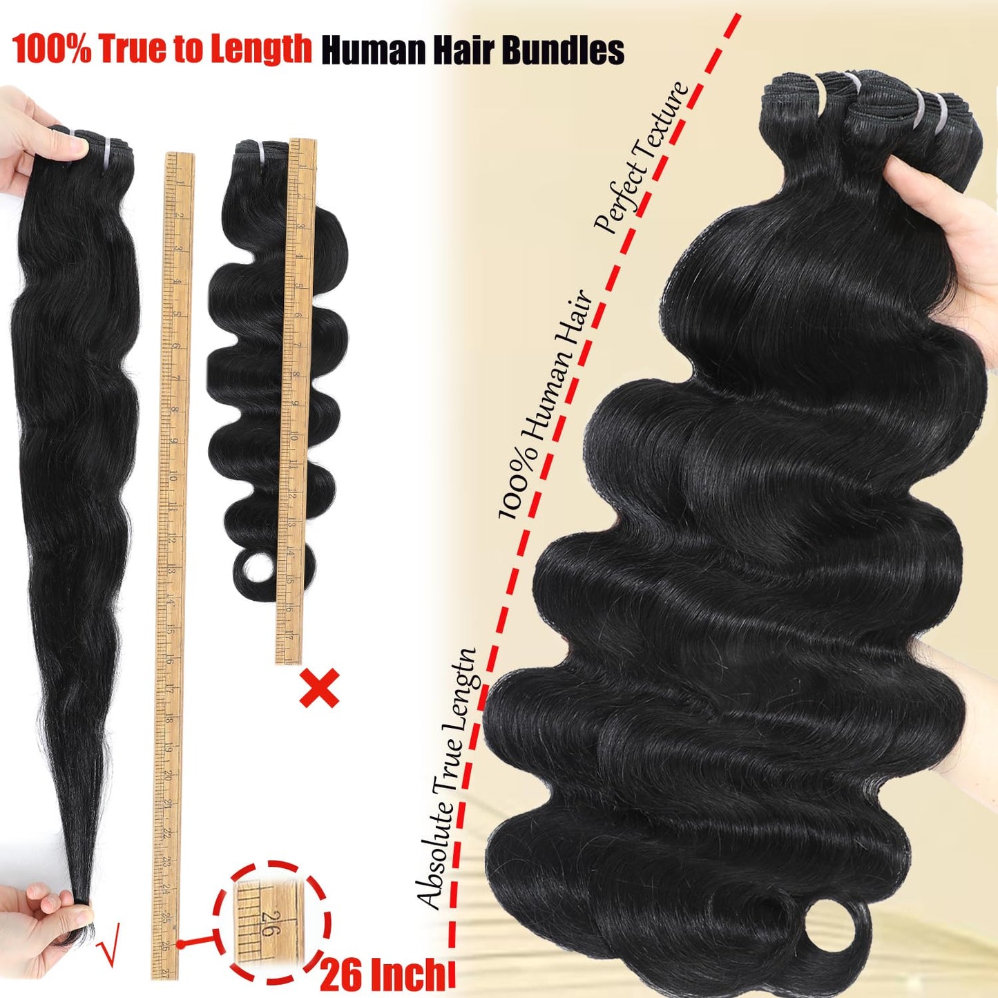 12A Human Hair Body Wave 100% Unprocessed Virgin Human Hair Thick 4 Bundles Quick Weave Bundles Real Human Hair Extensions Natural Black (18 20 22 24 Inch)