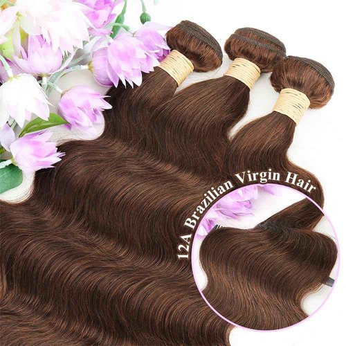ALLRUN Brown Body Wave Bundles Human Hair 16 18 20 Inch Light Brown Hair Bundles Body Wave 12A 100% Unprocessed Brazilian Virgin Hair Chocolate Color Human Hair Extension Color 4#