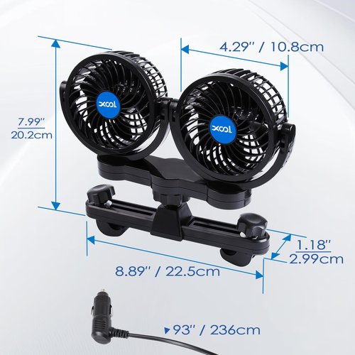 XOOL Electric Car Fans for Rear Seat Passenger Portable Fans Headrest 360 Degree Rotatable Backseat Car Fan 12V Cooling Air Fan with Stepless Speed Regulation for Vehicles, SUV, RV