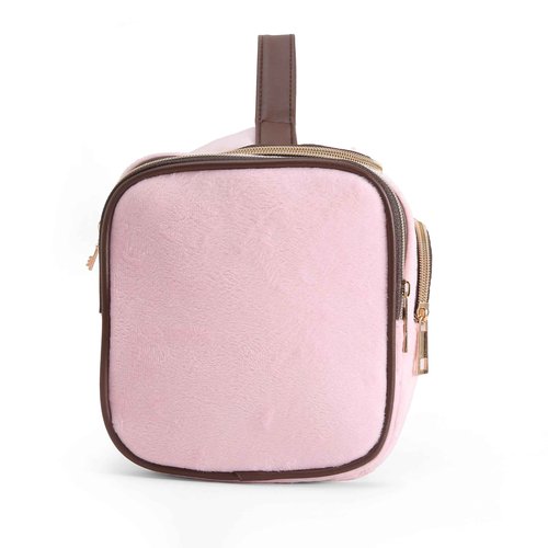 Juicy Couture Pink Makeup Bag Cosmetics Organizer Travel Essentials Duffel Velour Gold Terrier Dog Rhinestone Crown