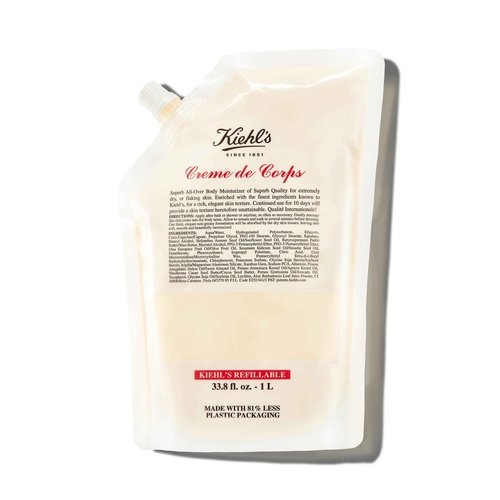 Kiehl's Creme de Corps, Rich, Luscious Body Lotion, with Cocoa Butter and Shea Butter for Fast Absorbing Hydration, Skin Feels Soft and Smooth, Suitable for All Skin Types - 33.8 fl oz /1 Liter Refill
