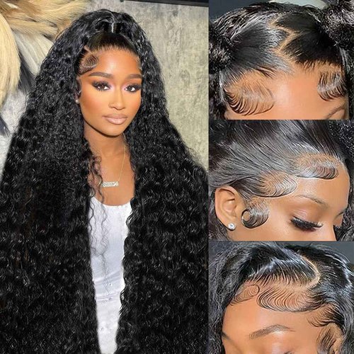Lemeiily 13x6 Deep Wave Lace Front Wigs Human Hair 200 Density 22 Inch Curly Wig 13x6 HD Lace Front Wigs Human Hair Glueless Wigs Human Hair Pre Plucked for Black Women Natural Color