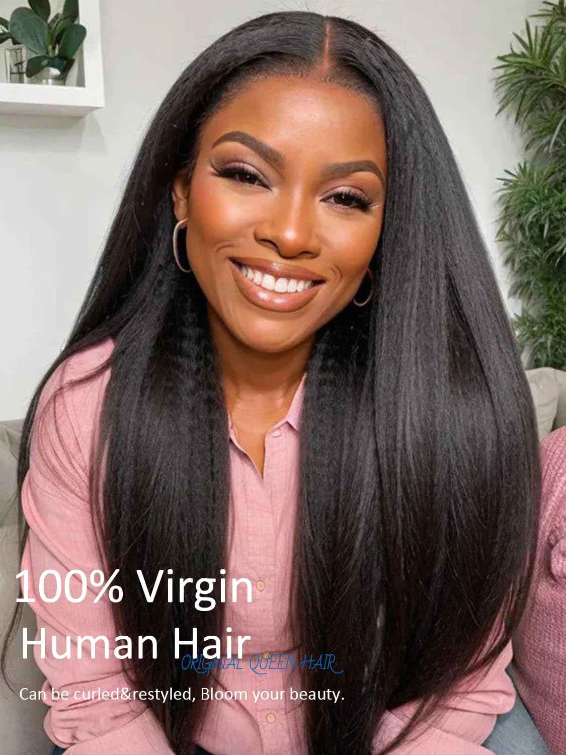 Kinky Straight Glueless Wigs Human Hair 5x7 Wear and Go Wigs Pre Plucked Pre Cut Lace Wig for Women invisible Lace Beginner Friendly 20Inches