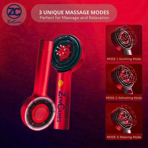 ZenCares 3 in 1 Hair Scalp Massager & Oil Applicator for Hair Growth, Electric Hair Brush with Oil Dispenser, Scalp Massager. (Red)