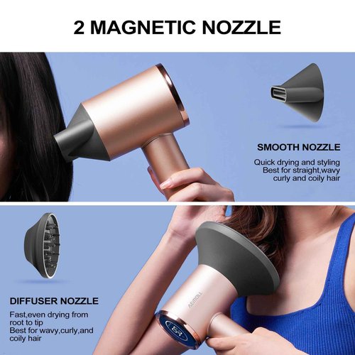 AEMOLL Hair Dryer, 110000RPM Professional Low Noise Negative Ionic Blow Dryer, Fast Drying, Negative Ions Care, Heat-Control, with Magnetic Diffuser and Nozzle, 4 Temps & 3 Speeds, HD Display