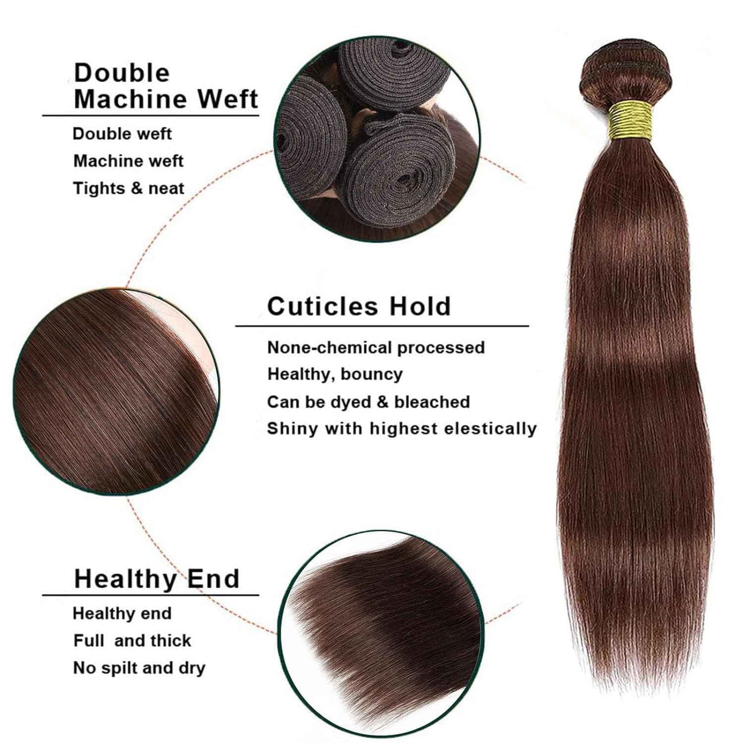 Habiliana Bundles Human Hair 24 26 28 Inch Straight Dark Brown 4 Human Hair Bundles 11A Unprocessed Brazilian Virgin Quick Weave Hair Extensions for Black Women
